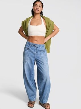 PINK Victoria's Secret Take It Easy Pull-On Barrel Jeans